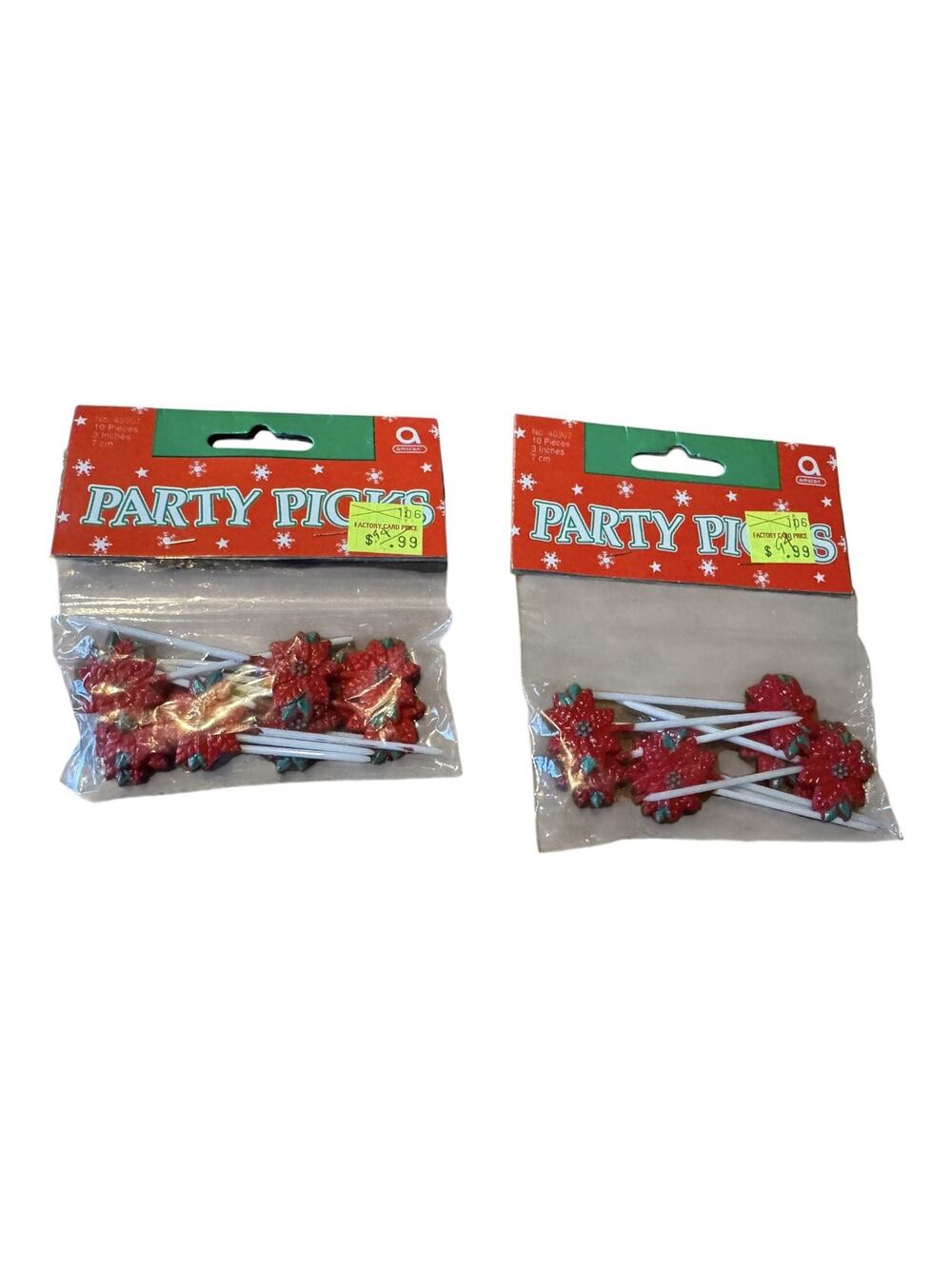 Vintage Amscan Poinsettia Party Picks Lot of 2 Christmas Cocktail Picks NOS